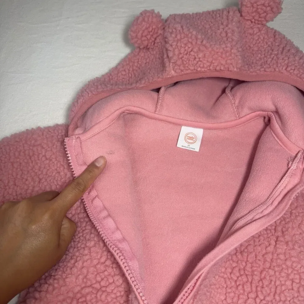 Wonder Nation Full Zip Pink Sherpa Jacket  Hoodie Toddler Girl Size 2T Pink